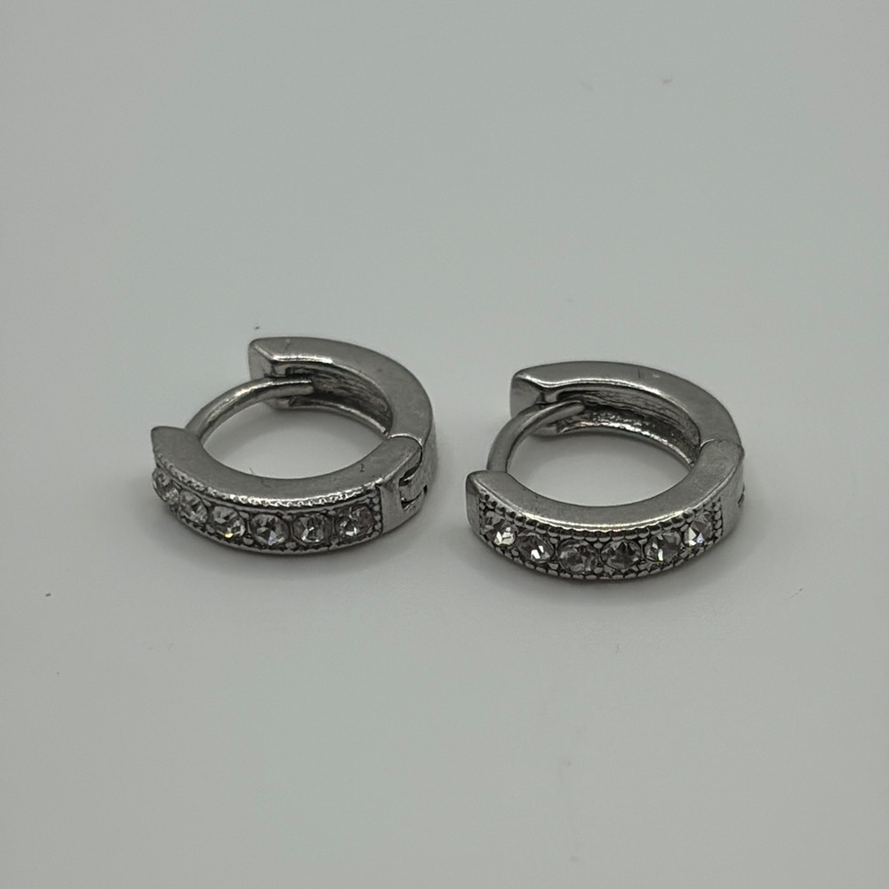 Elegant Silver Crystal Huggie Hoop Earrings